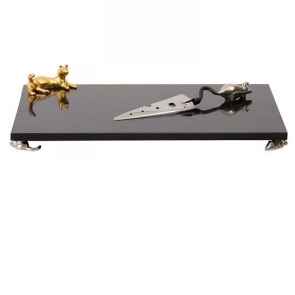 Michael Aram NIB CAT & MOUSE GRANITE CHEESE BOARD WITH KNIFE